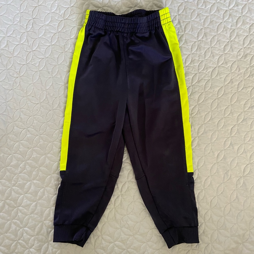 Reebok Athletic 3T Toddler Boys Joggers Navy Blue and Neon Yellow Stripes